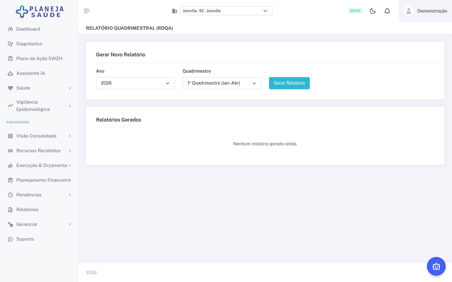 Relatório quadrimestral RDQA gerado pela plataforma